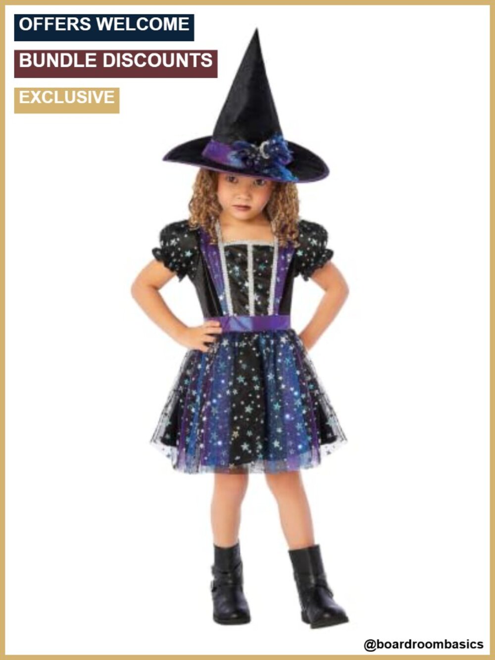 Toddler Light-Up Witch Costume Dress Hat Set Halloween Outfit